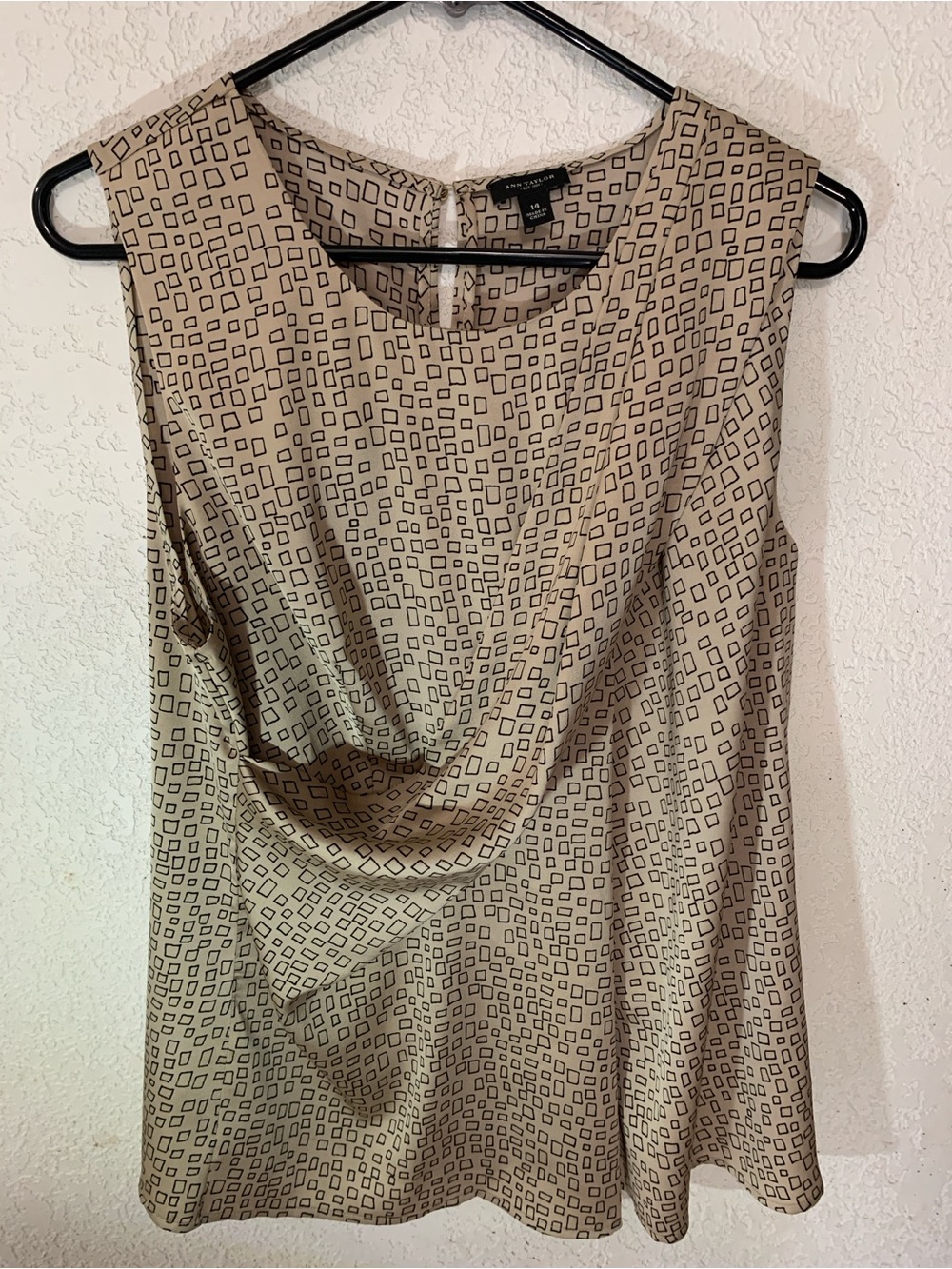 Ann Taylor Beige Sleeveless Blouse with Black Geometric Squares
